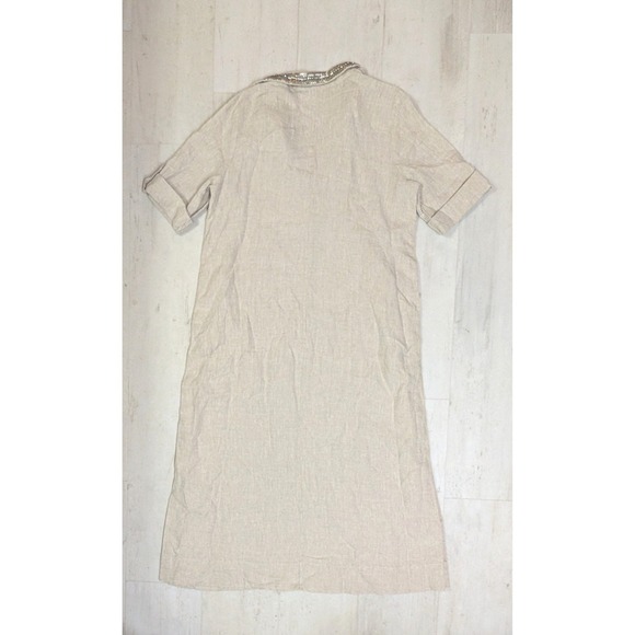 Chicos $169 Khaki Rhinestone Linen Tunic Maxi Dress 3 US16/18 Resort Costal Boho - Picture 10 of 10